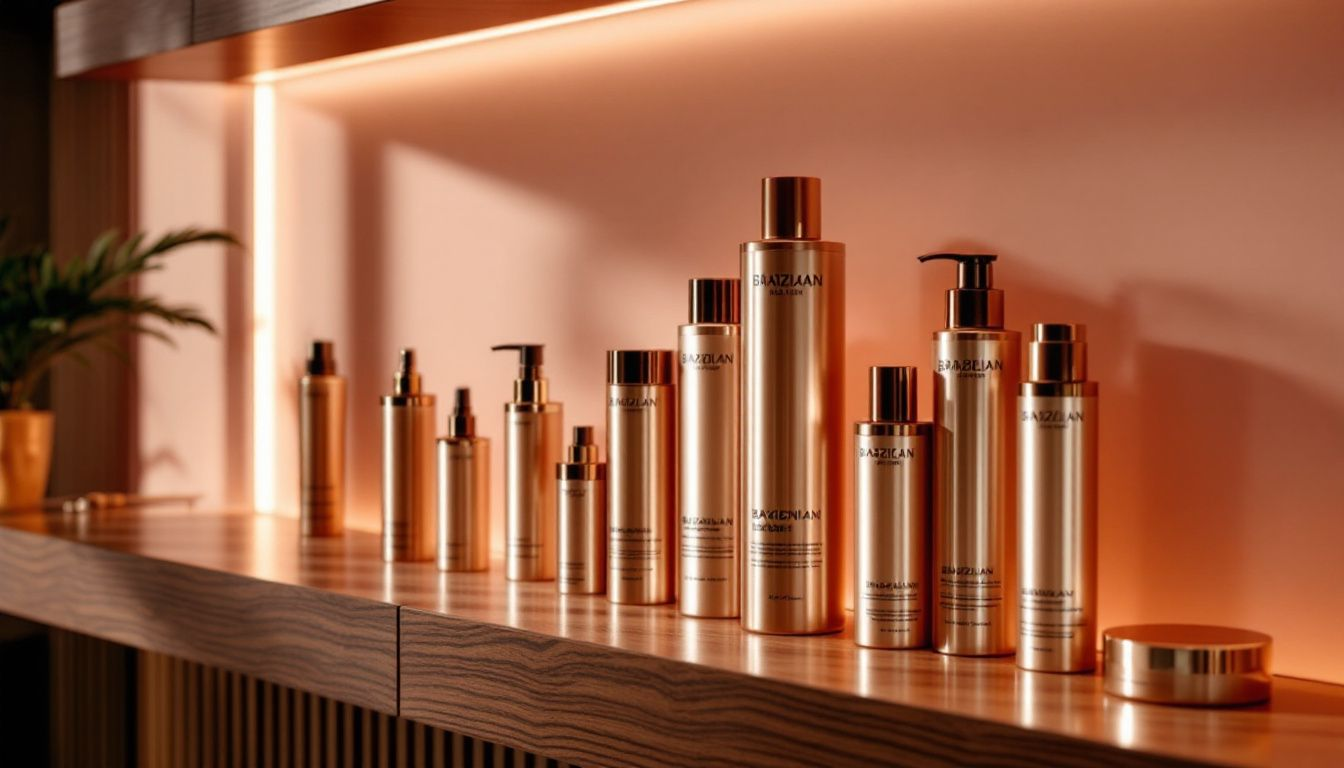 Produits de lissage brésilien sur une étagère.